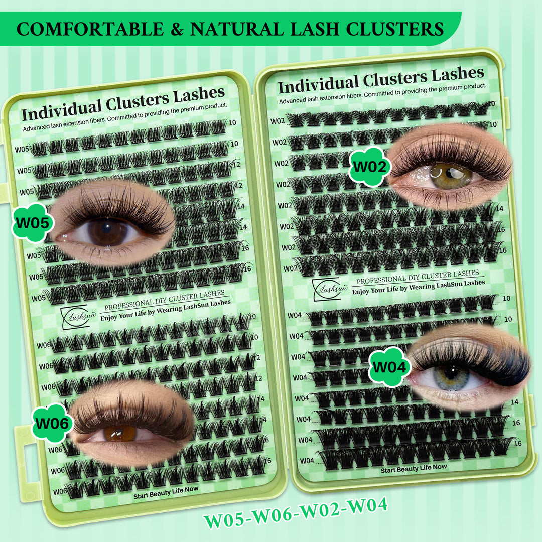 🎀LASHSUN Wispy Lash Clusters Kit W02-W06 with Bond & Seal & Tweezers