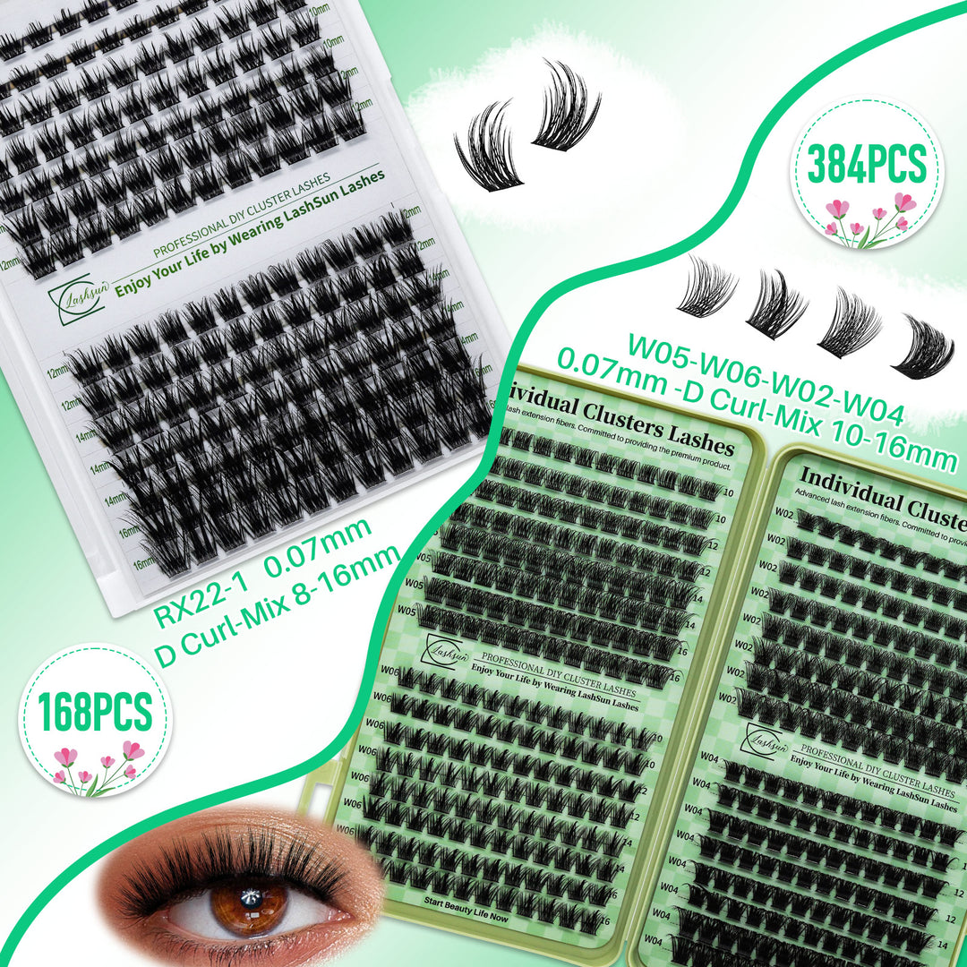 🎀LASHSUN 280PCS DIY Eyelash Extension Kit with Glue, Remover & Tools