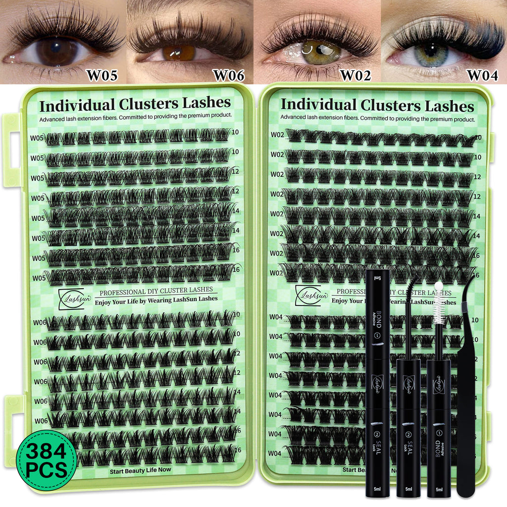 💫LASHSUN Individual False Eyelashes Kit with Mixed Lengths, Lash Glue & Tweezers